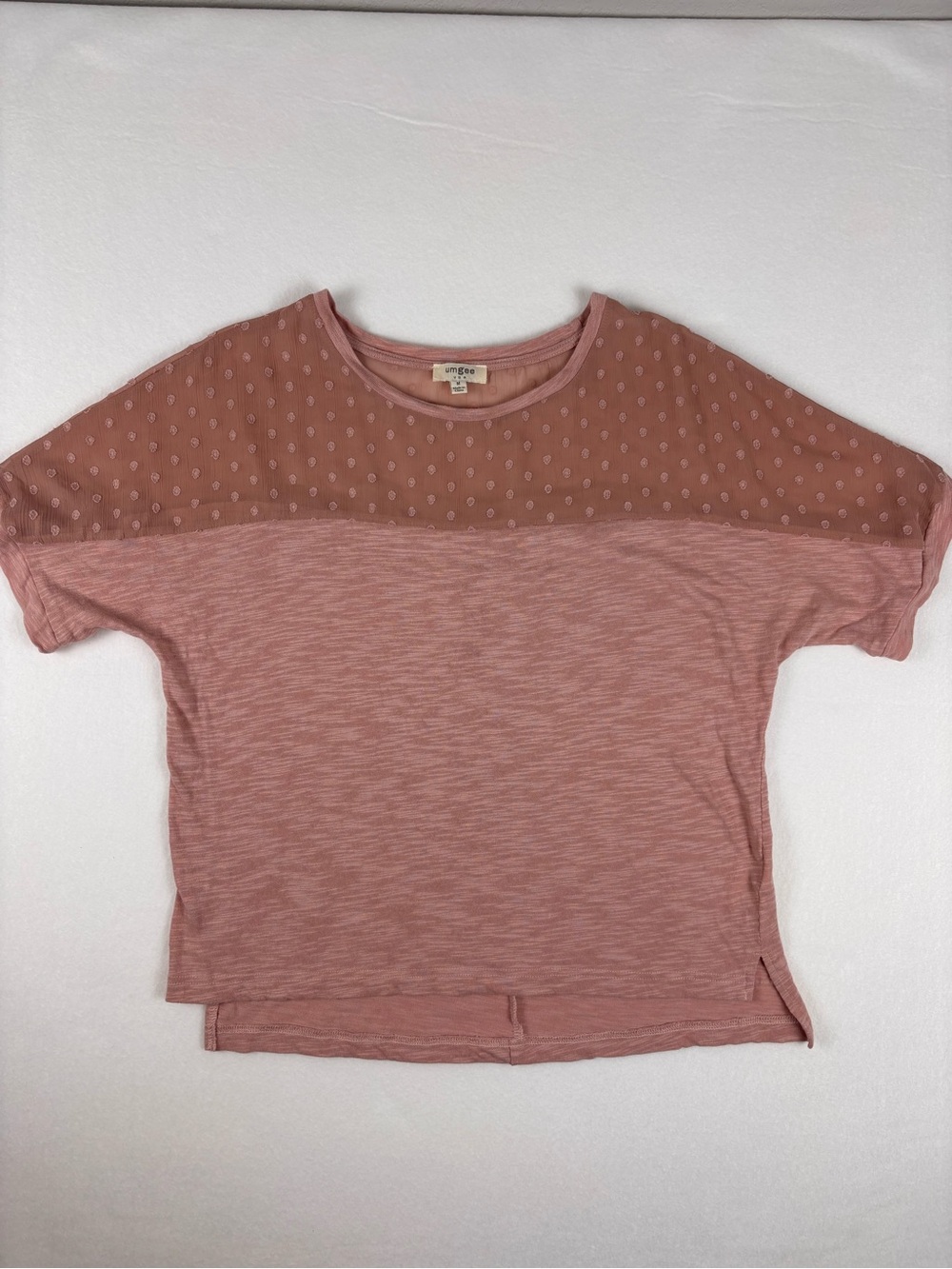 Umgee rose pink sheer polka dots women’s top medium